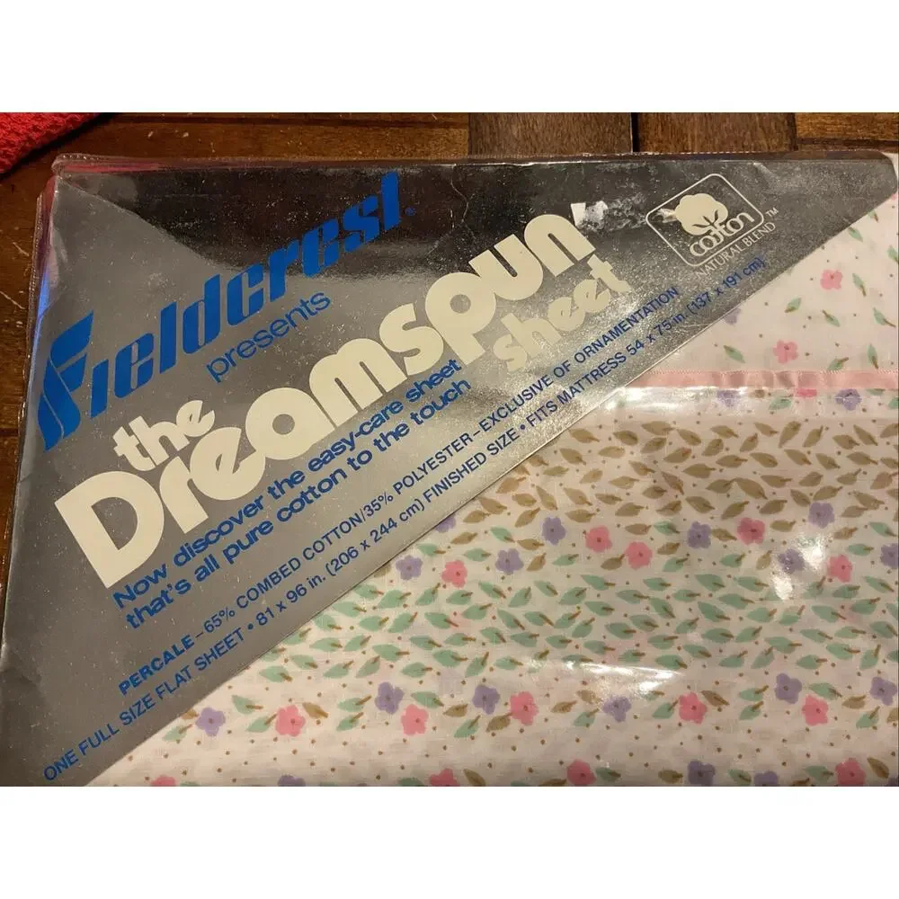 NOS Fieldcrest Dreamspun White Floral Full Flat Sheet Vintage Sweet Dreams